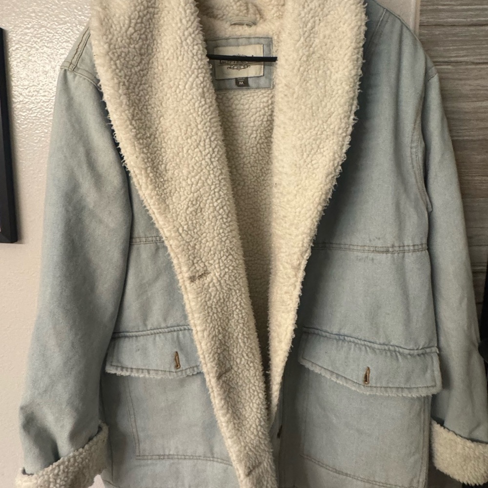 Women's Light Blue Sherpa-Lined Denim Jacket